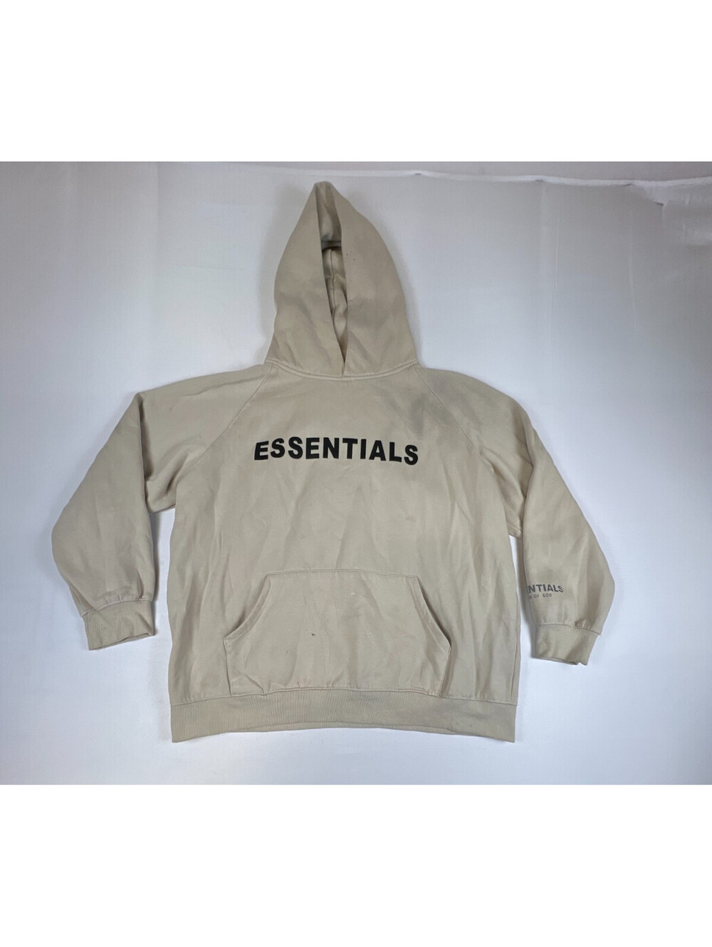 Fear of God Essentials Hoodie Men XL Beige Pullover Logo Flaws